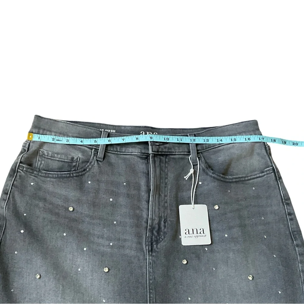 a.n.a High Waist Crystal Embellished Gray Denim Skirt Midi NWT size 12 - Picture 7 of 11